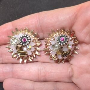 Gold and Pink Floral Earrings